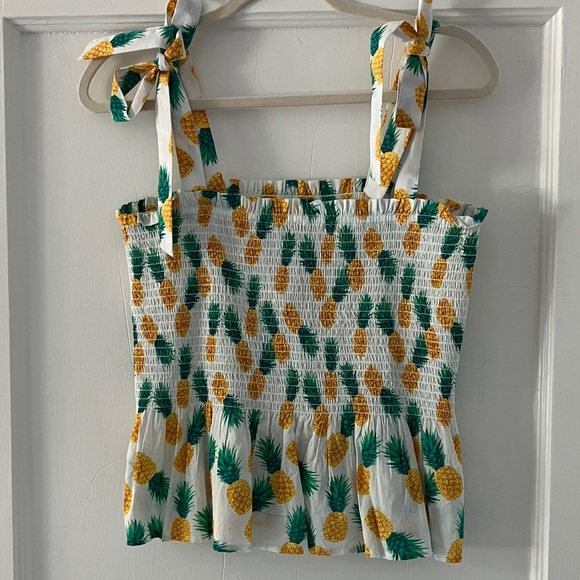 J. Crew Tops - J. Crew Pineapple Print Smocked Tank Top - White and Yellow